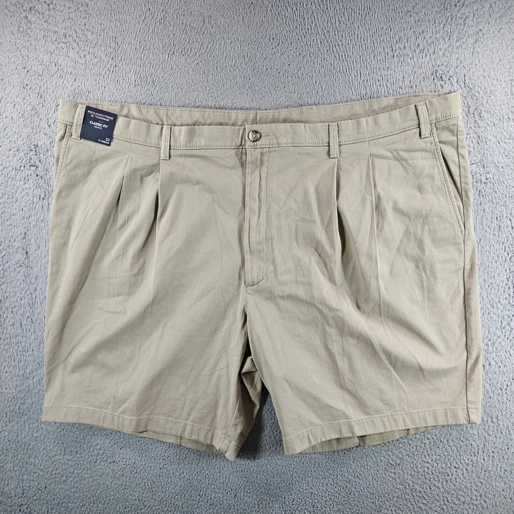 Roundtree & Yorke Mens‎ 52x9 Khaki Classic Fit Pleated The Cloud Shorts NEW NWT
